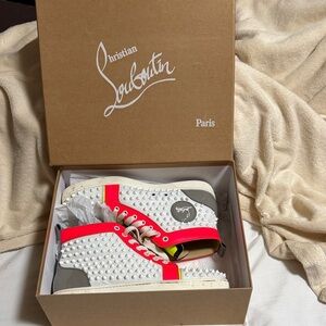 Christian Louboutin  White and Neon Pink Sneakers